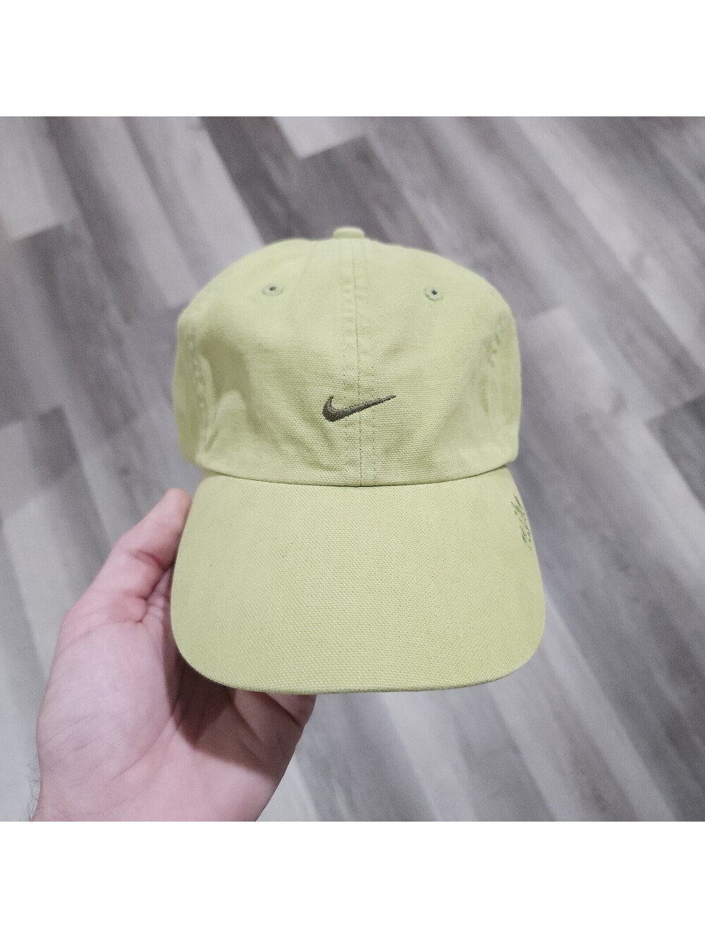 Vintage Nike Swoosh Check Hat Cap Strapback Green Earth Tonal Faded